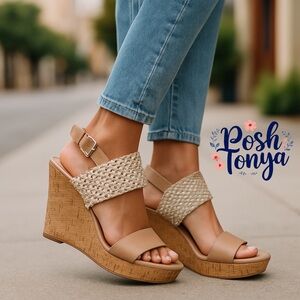 Jessica Simpson Jellia Cork Wedge Sandals Woven Strap Size 6